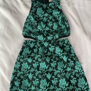 Anthropologie Black Green A-line Halter Sleeveless Cocktail Mini Dress